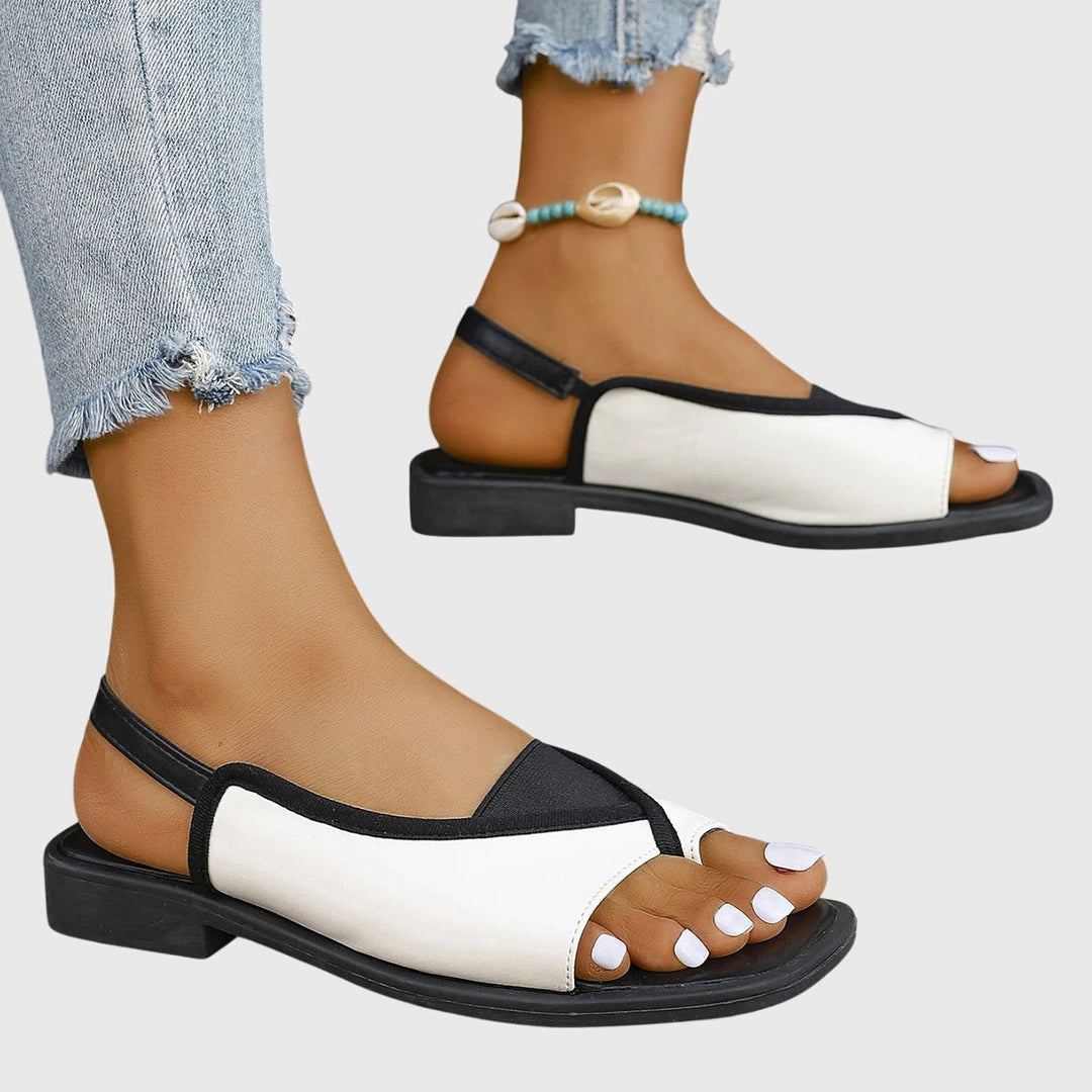 Zara | Women's Square Toe Colorblock Slip-On Flat Sandals