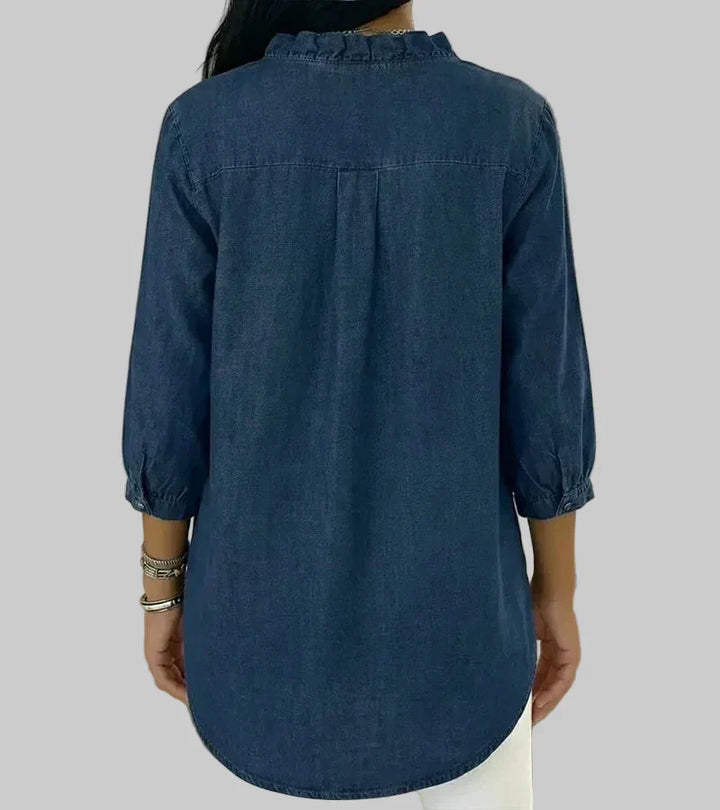 Zara | Women's Ruffle V-Neck 3/4 Sleeve Blouse